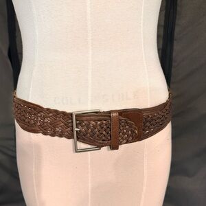 Leather Belt Braided Women's Size M Brown Retro Vintage Wide Flexible Classic